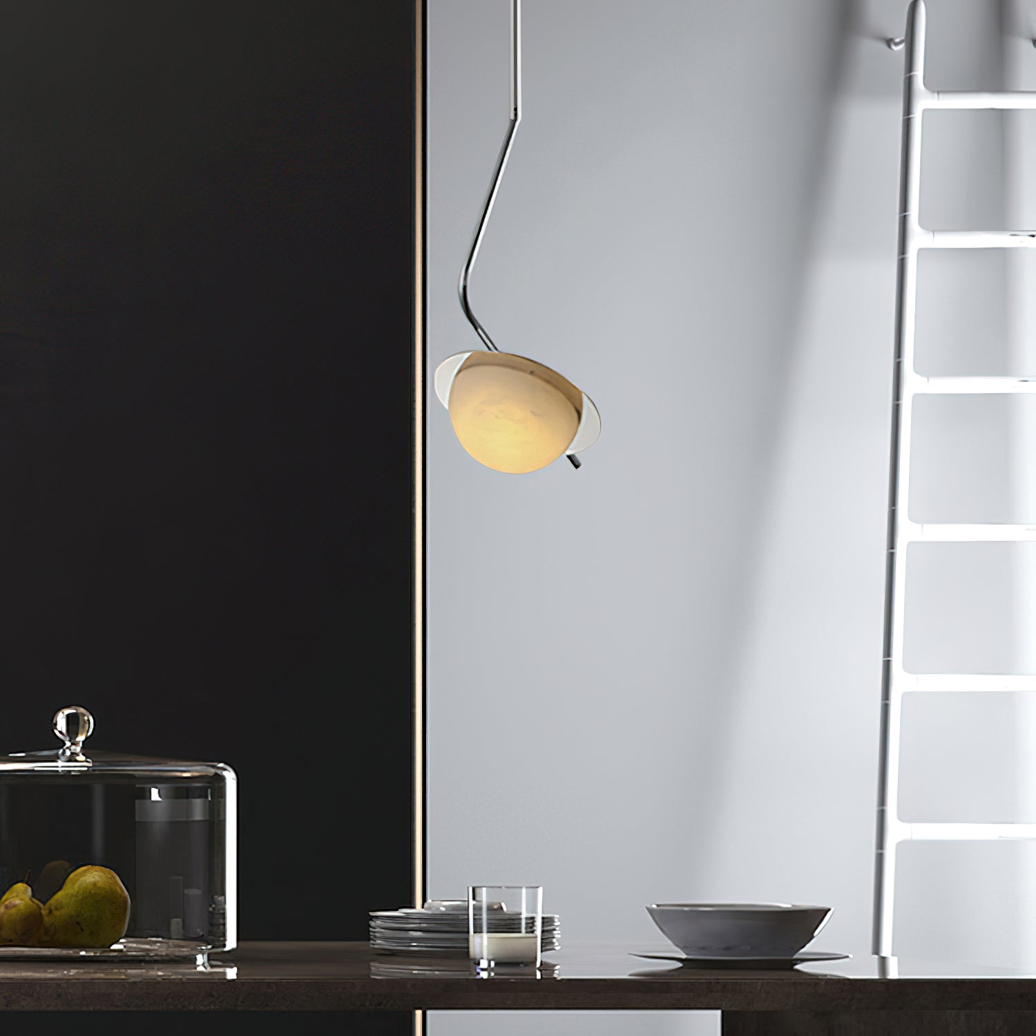 Ivvaros Lampe Suspension Chic Moderne Minimaliste Acier Inoxydable Alabastre