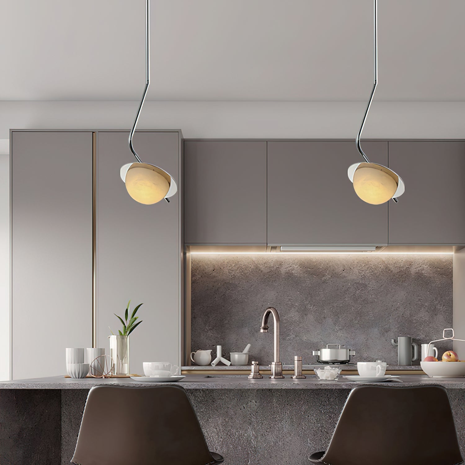 Ivvaros Lampe Suspension Chic Moderne Minimaliste Acier Inoxydable Alabastre