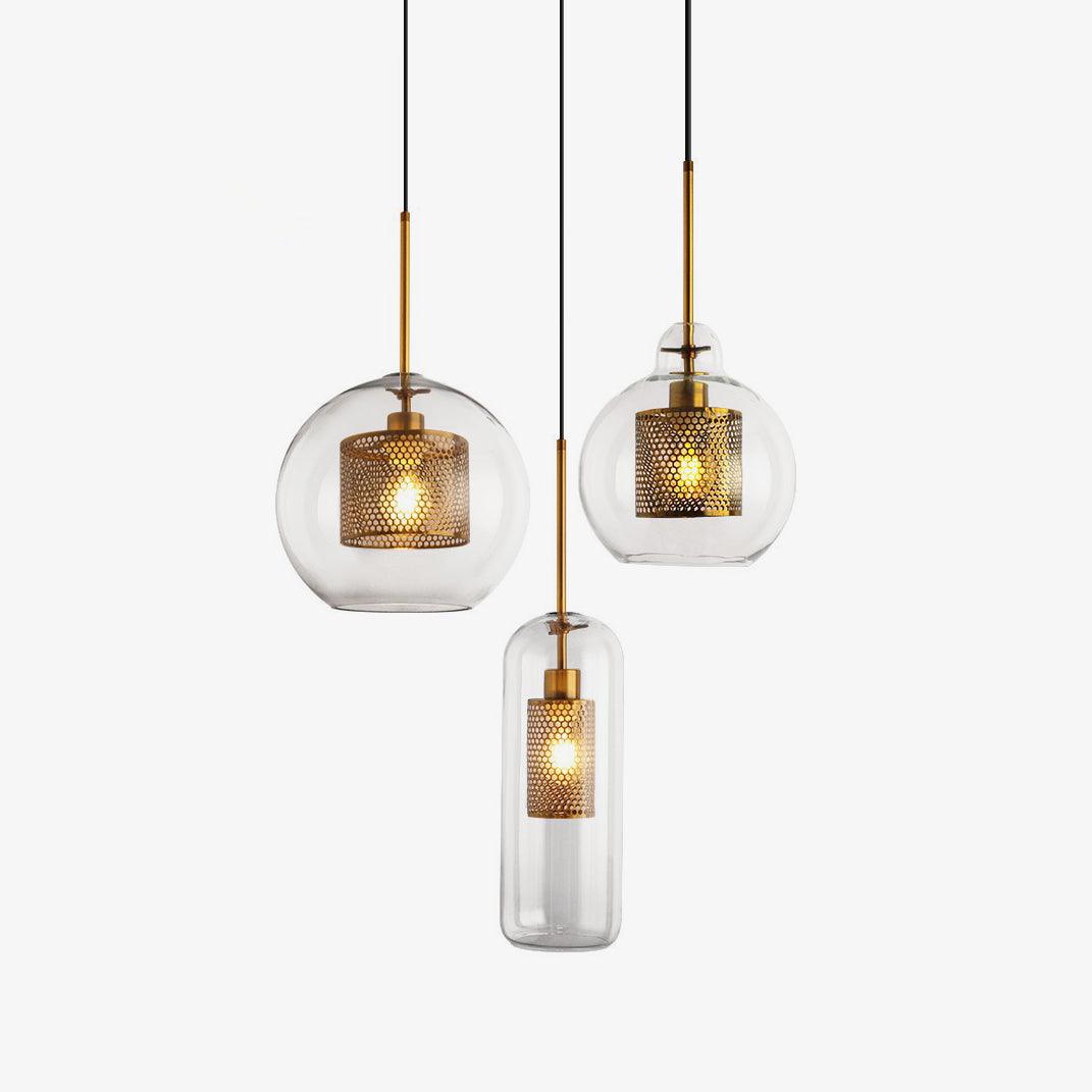 Lustra Lustre Suspendu En Verre Maillage Doré Pour Salle À Manger