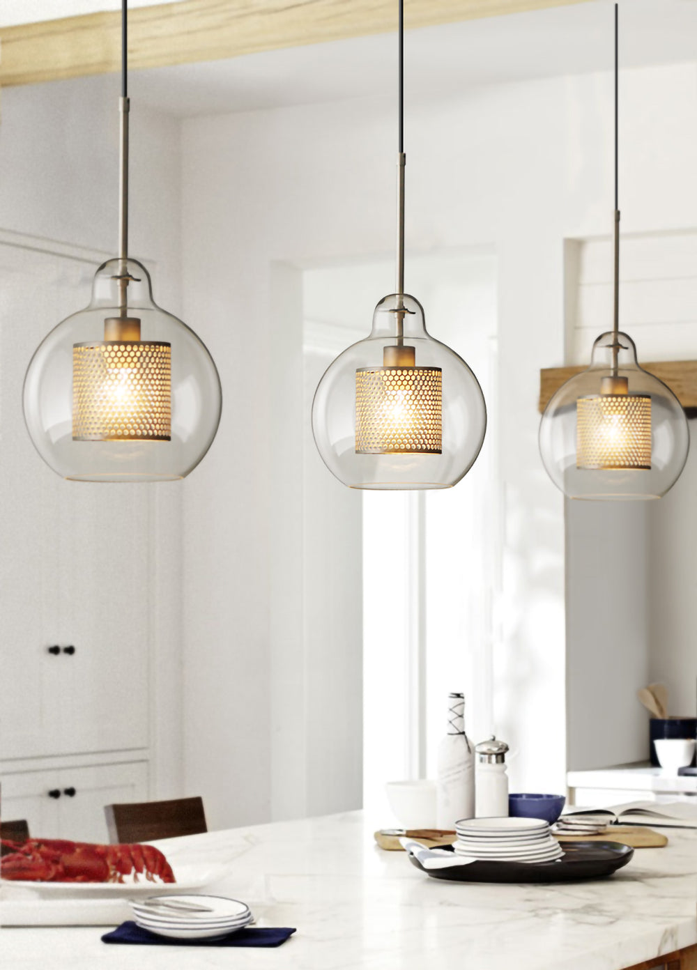 Lustra Suspension en Verre Chiswick pour Salon