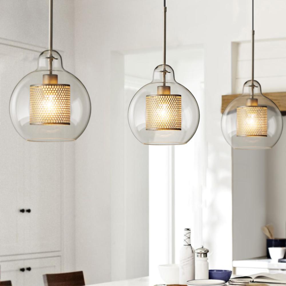 Lustra Lustre Suspendu En Verre Maillage Doré Pour Salle À Manger
