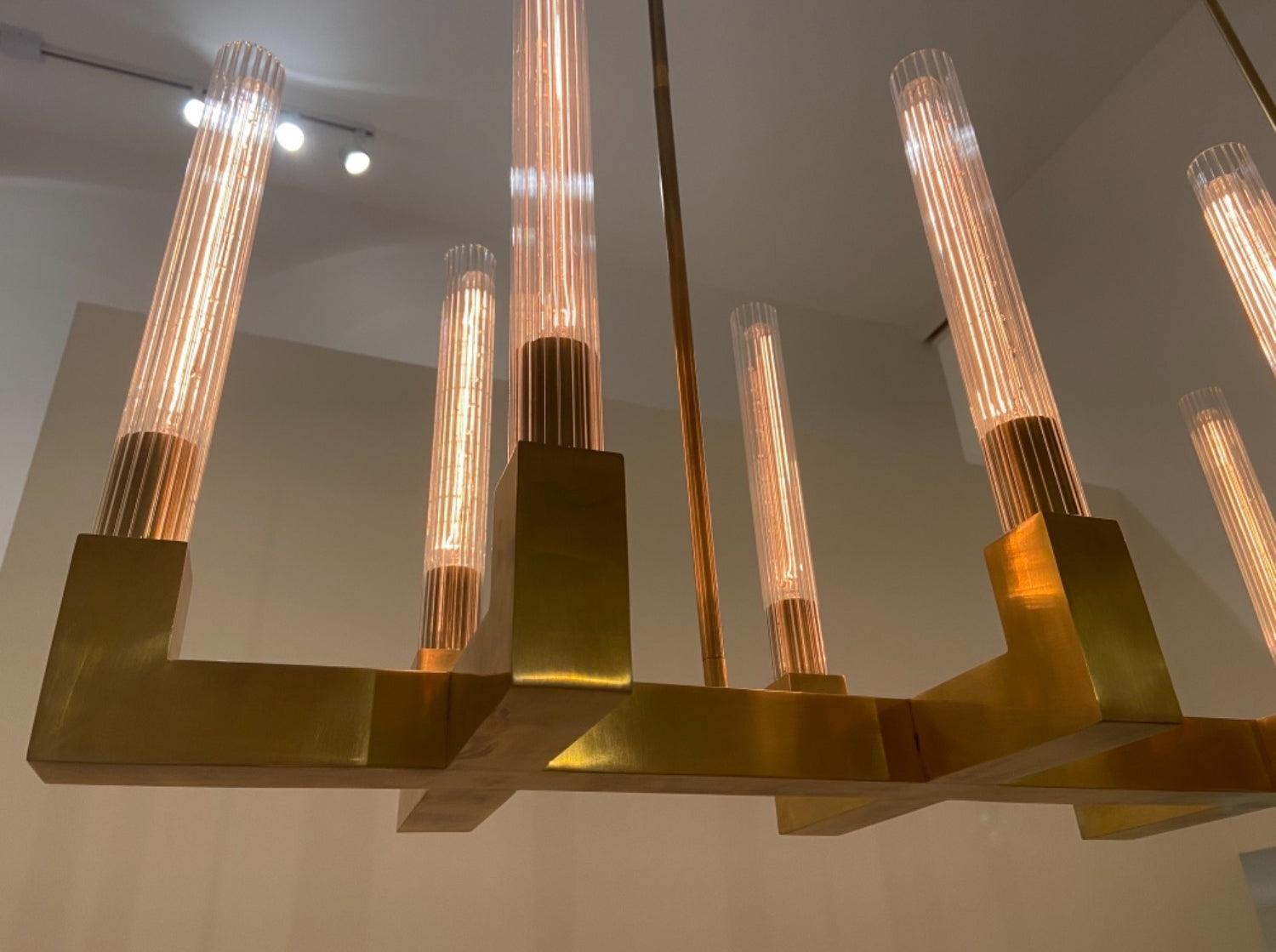 Brass Lustres en Verre Rectangulaires