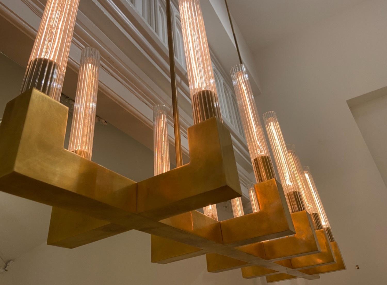 Brass Lustres en Verre Rectangulaires
