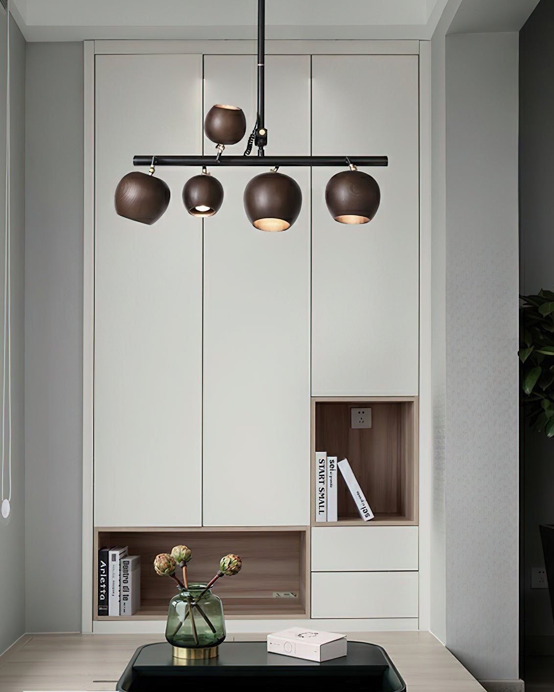Avelira Suspension Linéaire Globe Bois Rustique