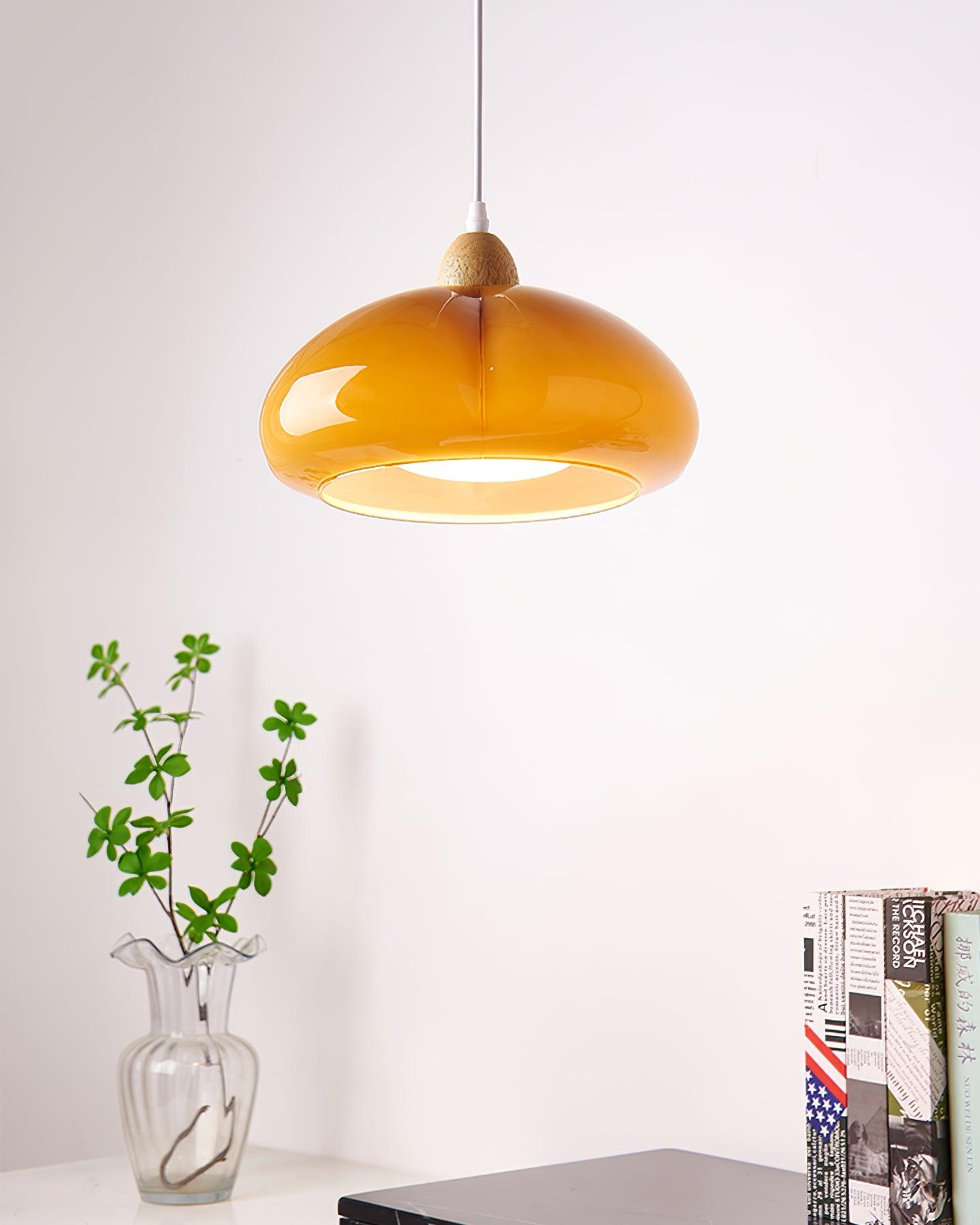 Suspension Arrondi Verre Ombre Bois Espiègle Moderne