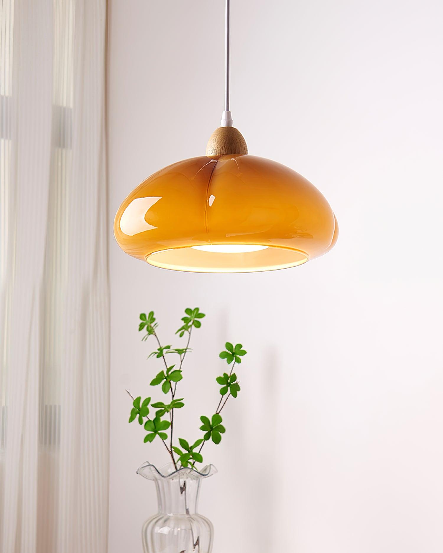 Suspension Arrondi Verre Ombre Bois Espiègle Moderne