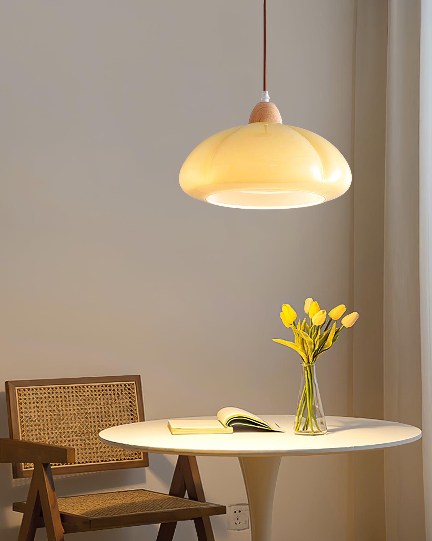 Suspension Arrondi Verre Ombre Bois Espiègle Moderne