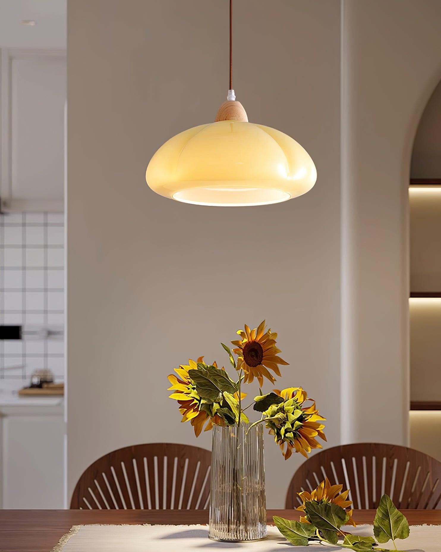 Suspension Arrondi Verre Ombre Bois Espiègle Moderne