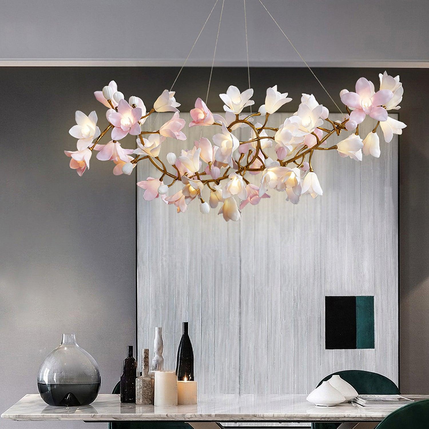 Lustra Lustre Laiton Céramique Floraison