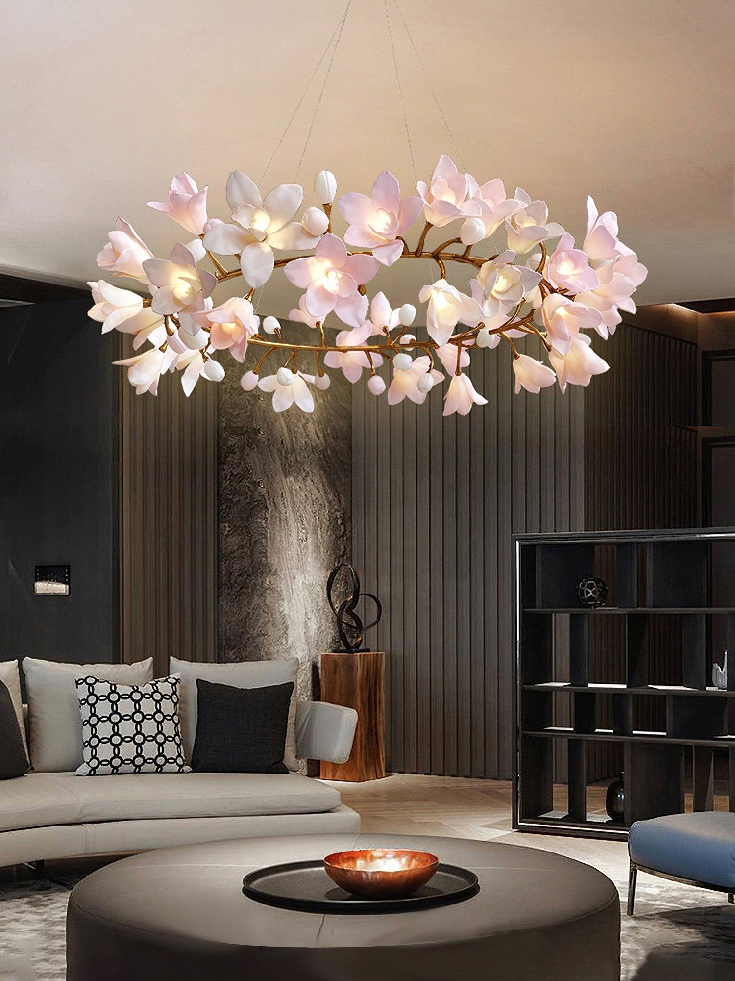 Lustra Lustre Laiton Céramique Floraison
