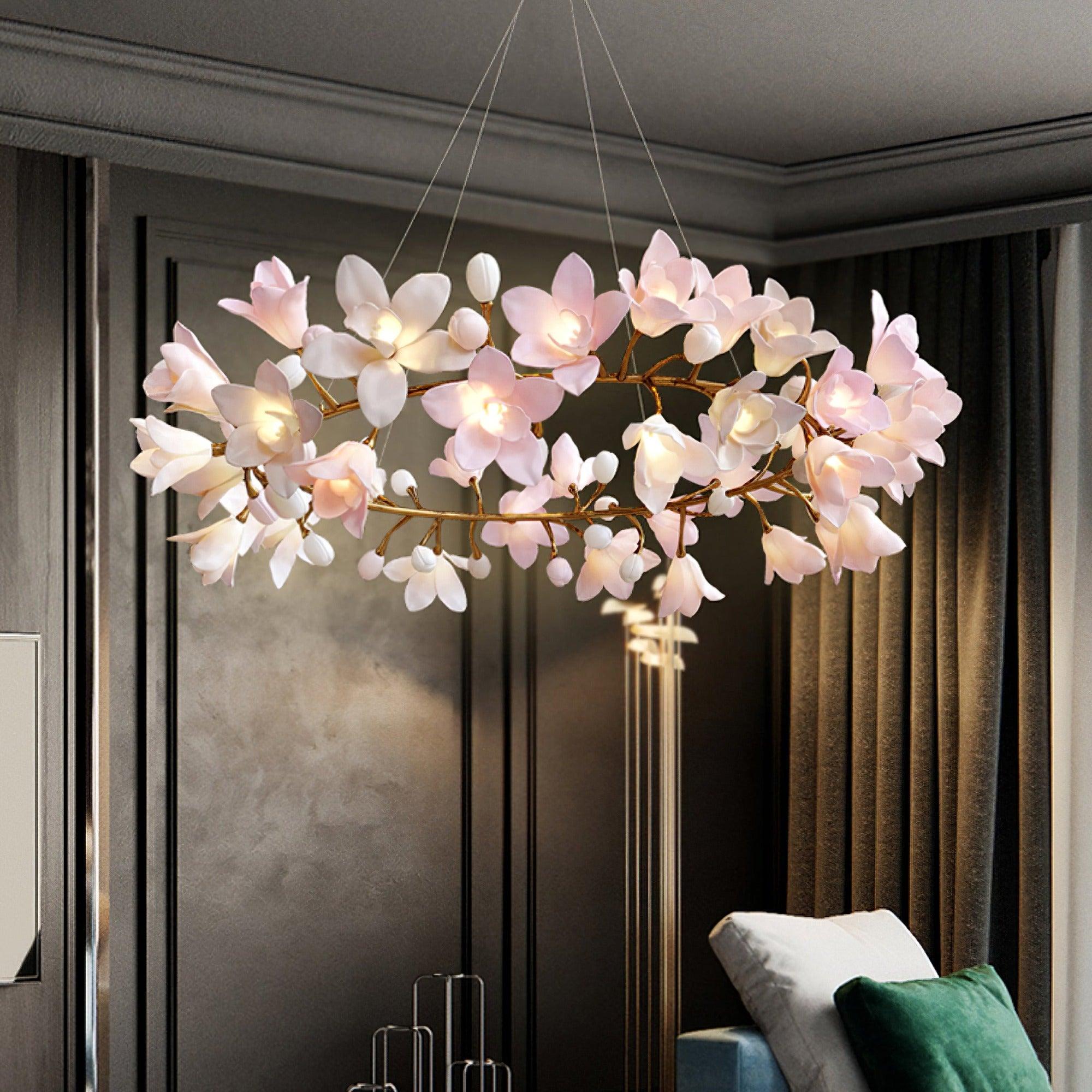 Lustra Lustre Laiton Céramique Floraison