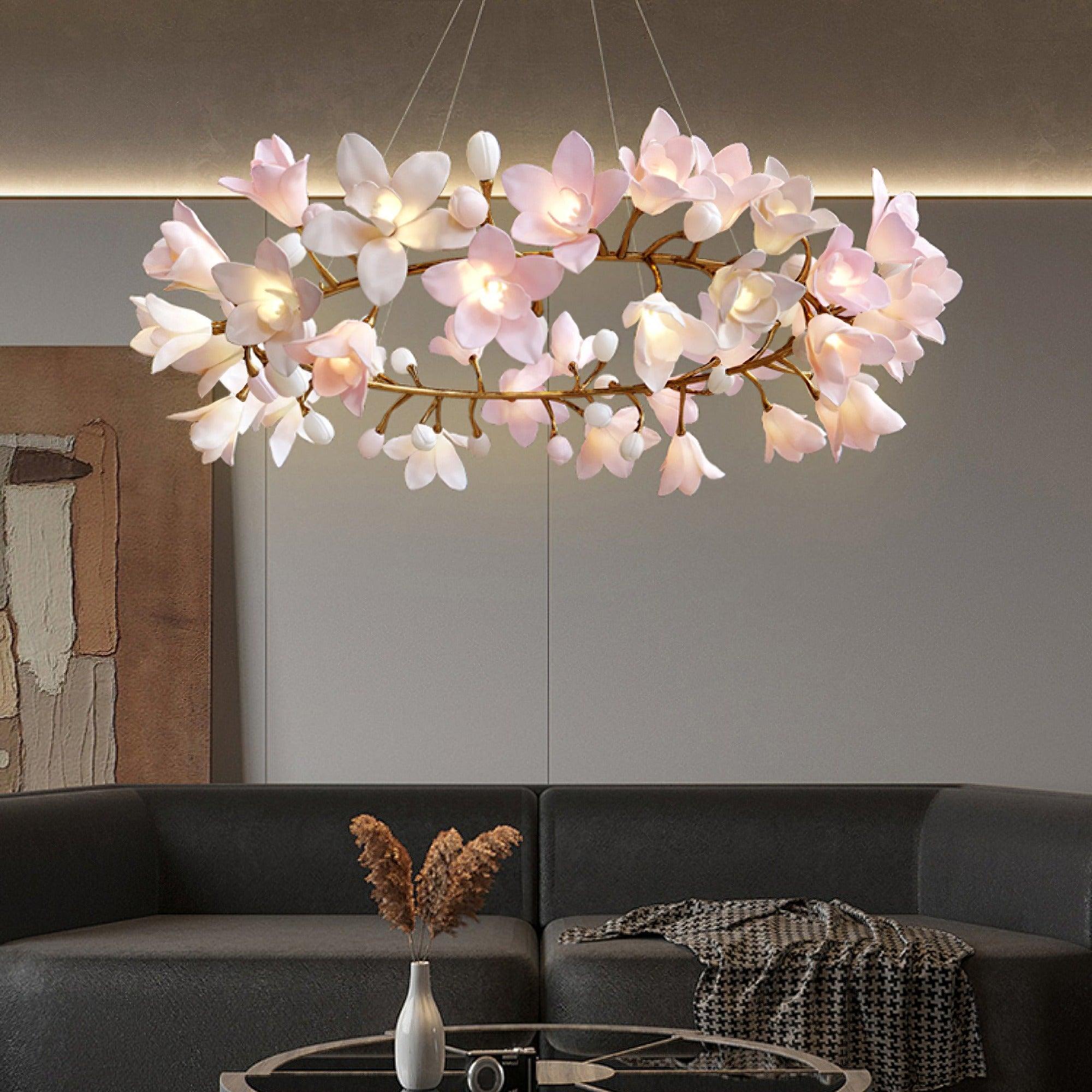 Lustra Lustre Laiton Céramique Floraison