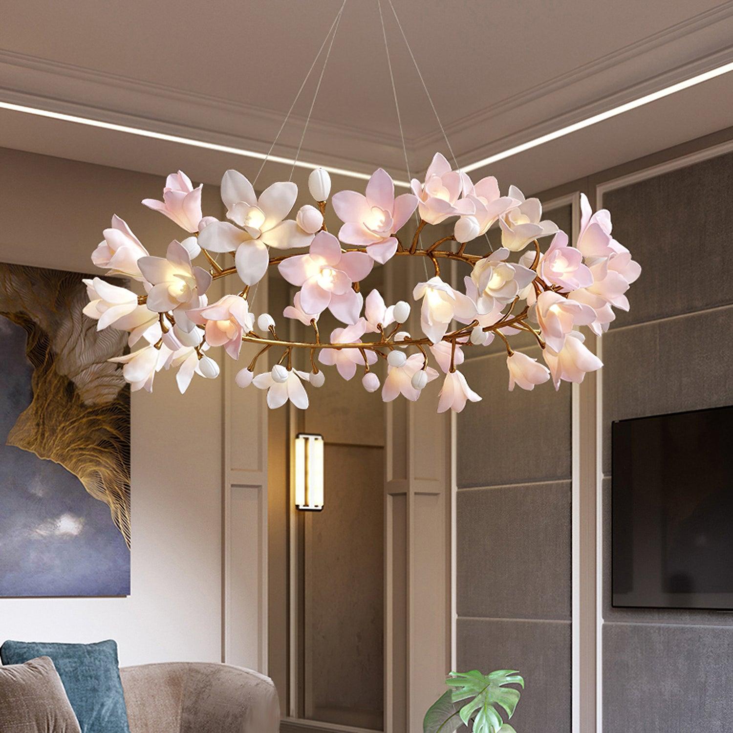 Lustra Lustre Laiton Céramique Floraison