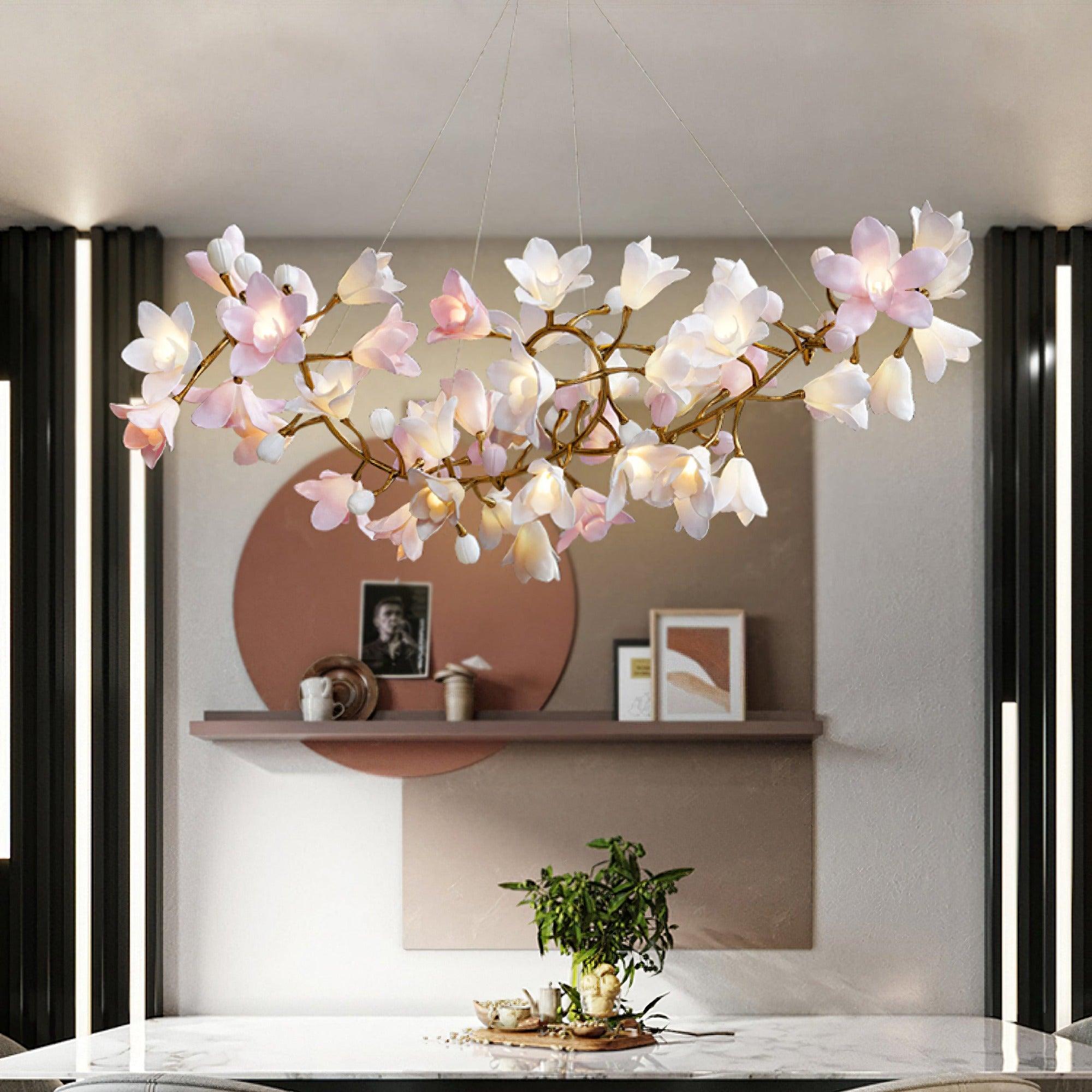 Lustra Lustre Laiton Céramique Floraison