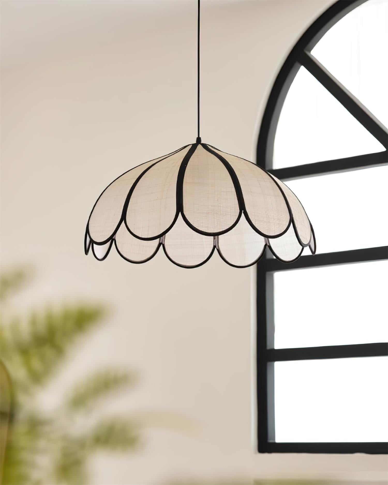 Pendant Lampe à Cadre Festonné en Fibre Végétale Minimaliste