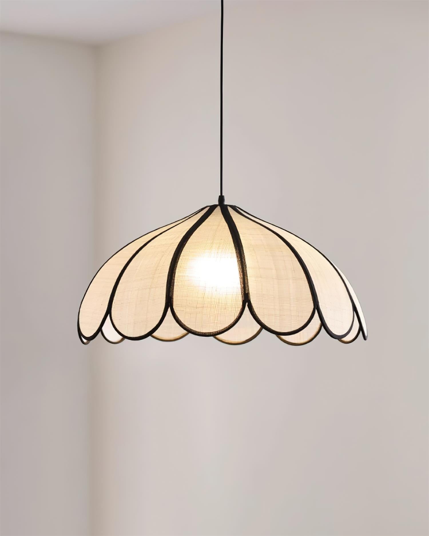 Pendant Lampe à Cadre Festonné en Fibre Végétale Minimaliste