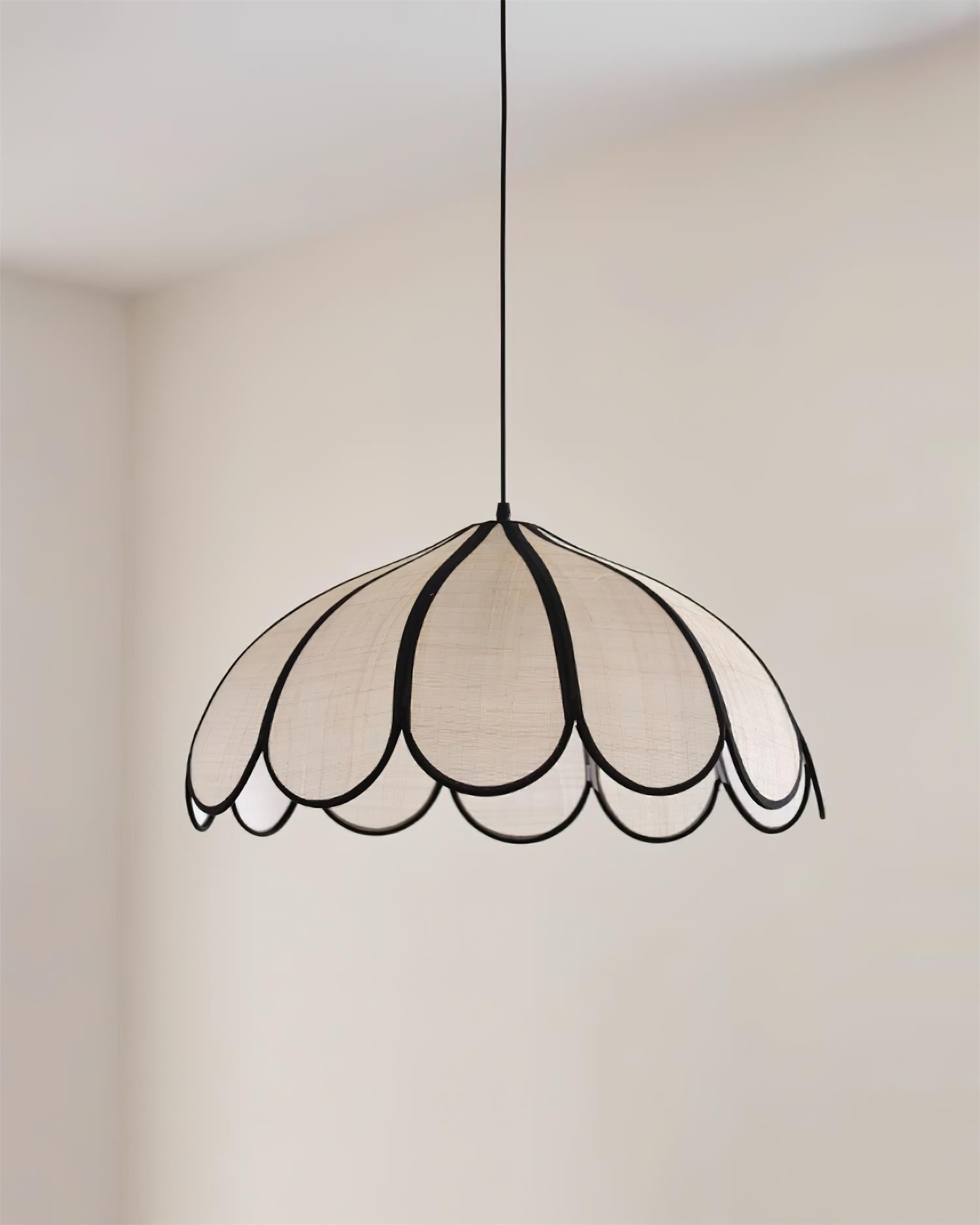 Pendant Lampe à Cadre Festonné en Fibre Végétale Minimaliste