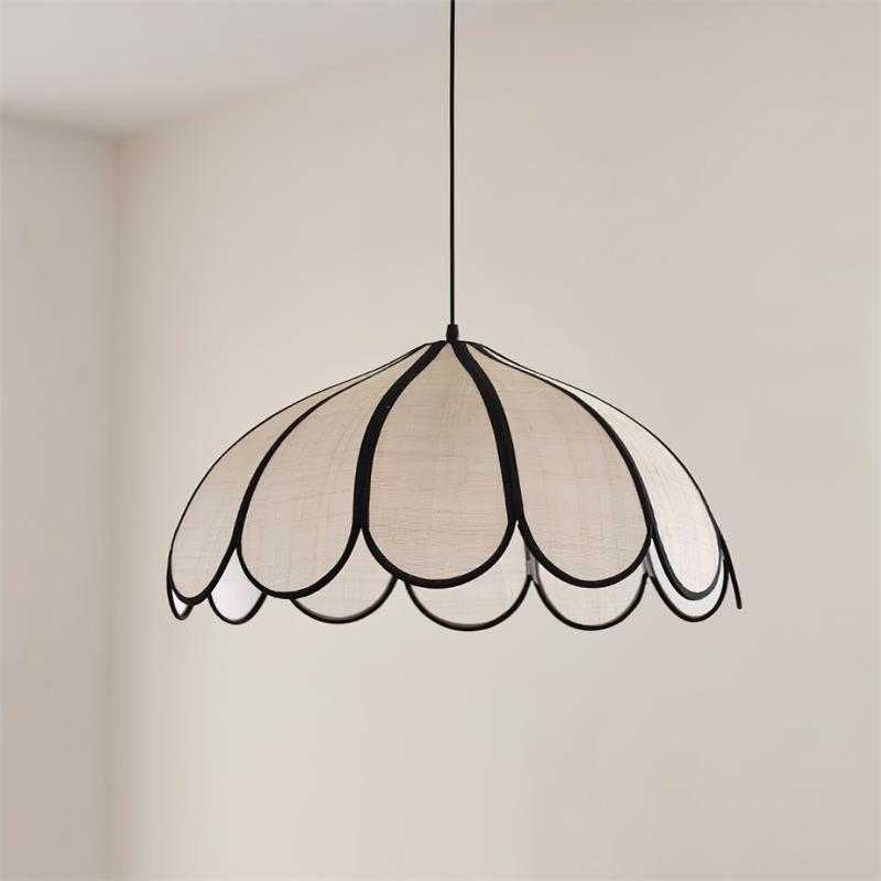 Pendant Lampe à Cadre Festonné en Fibre Végétale Minimaliste