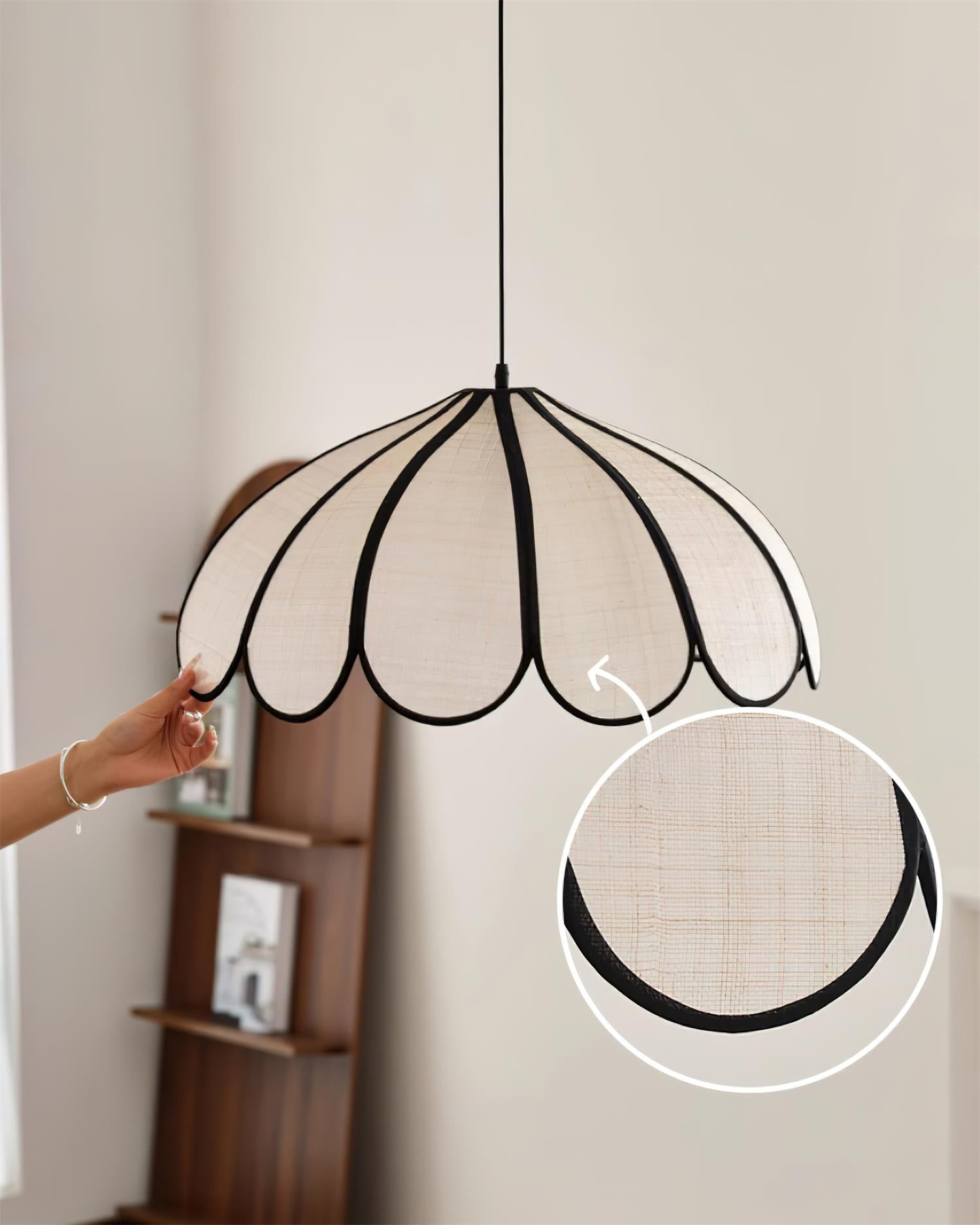 Pendant Lampe à Cadre Festonné en Fibre Végétale Minimaliste