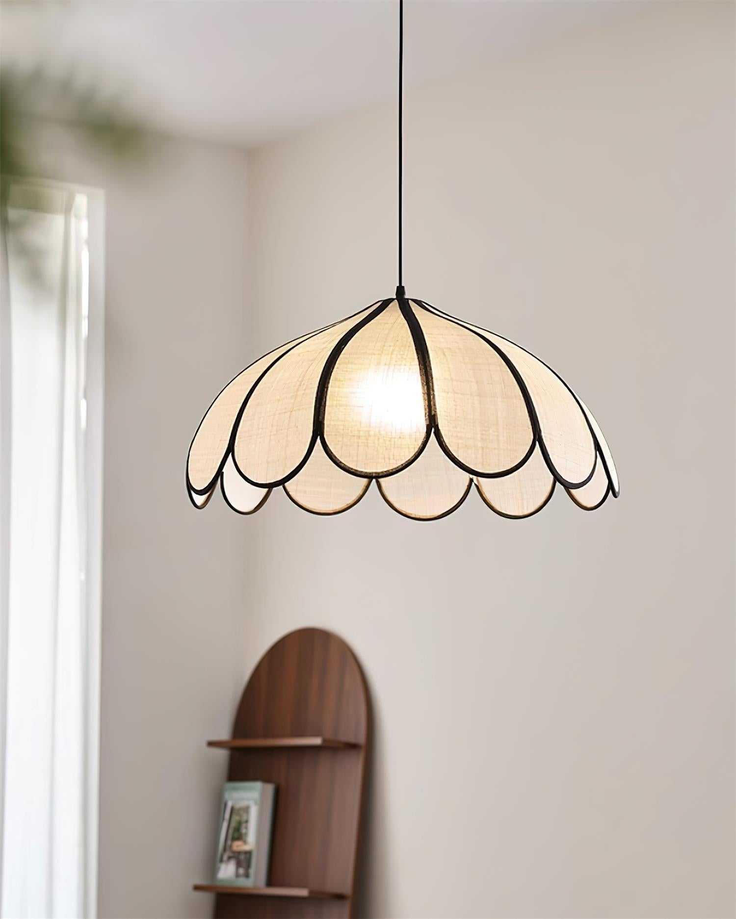 Pendant Lampe à Cadre Festonné en Fibre Végétale Minimaliste