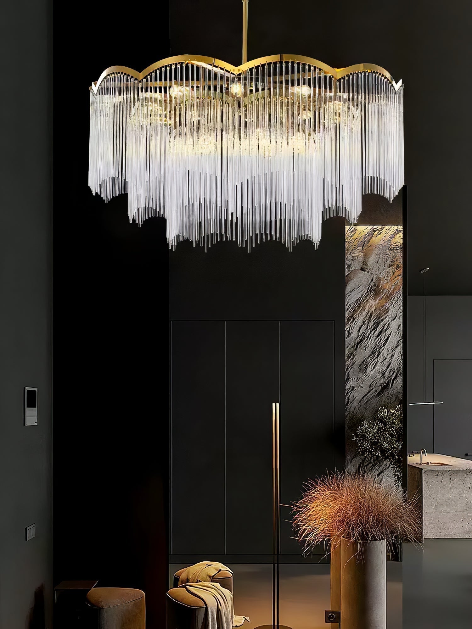 Lustra Lustre Verre Tige Vague Forme
