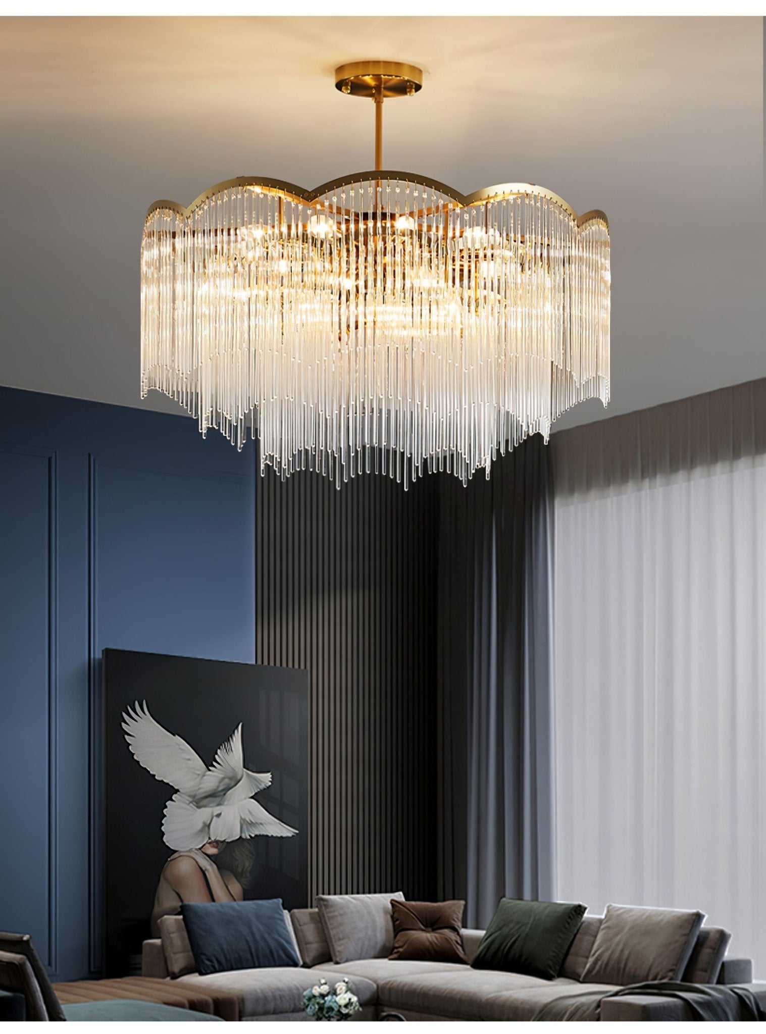 Lustra Lustre Verre Tige Vague Forme