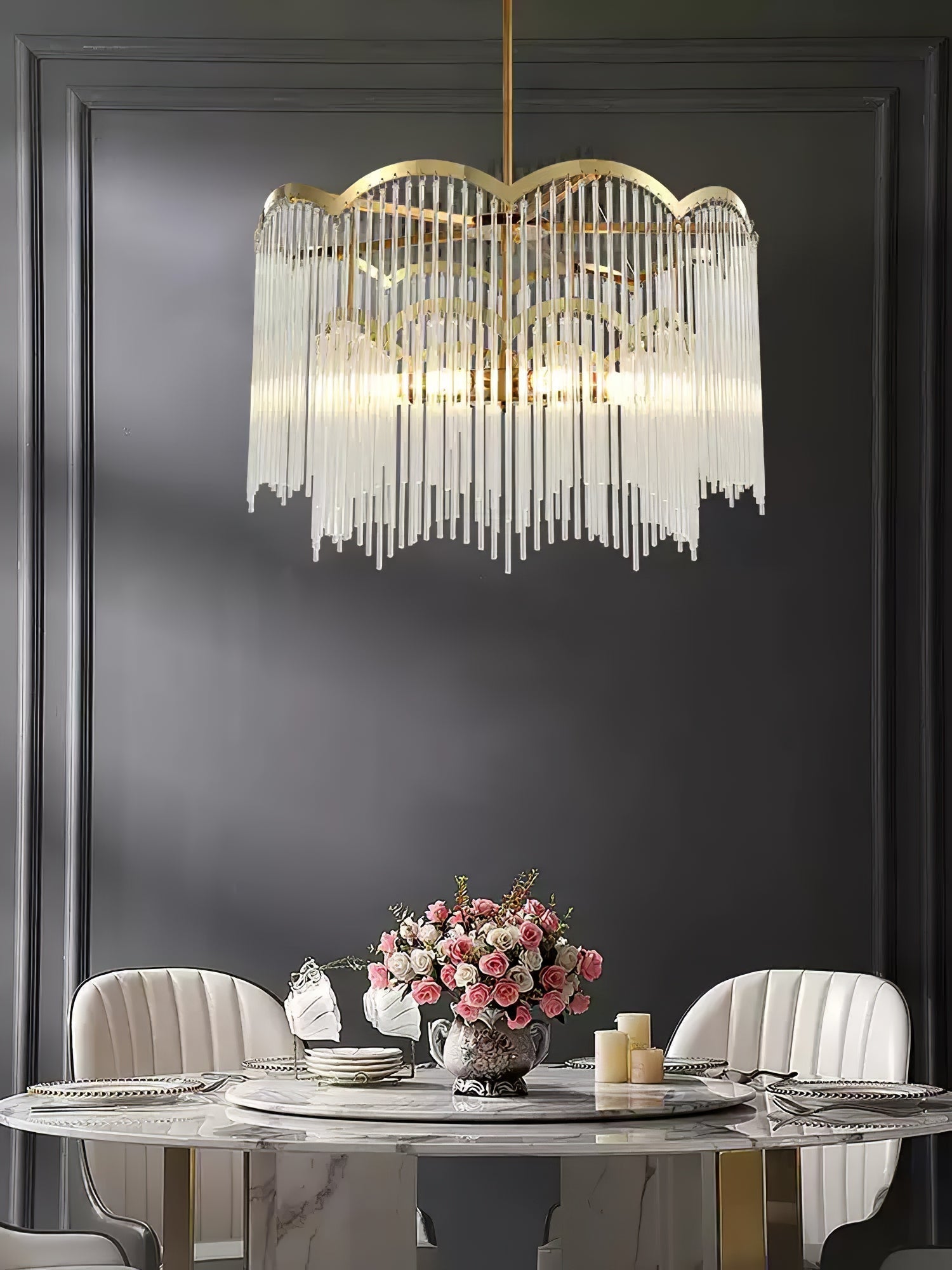 Lustra Lustre Verre Tige Vague Forme