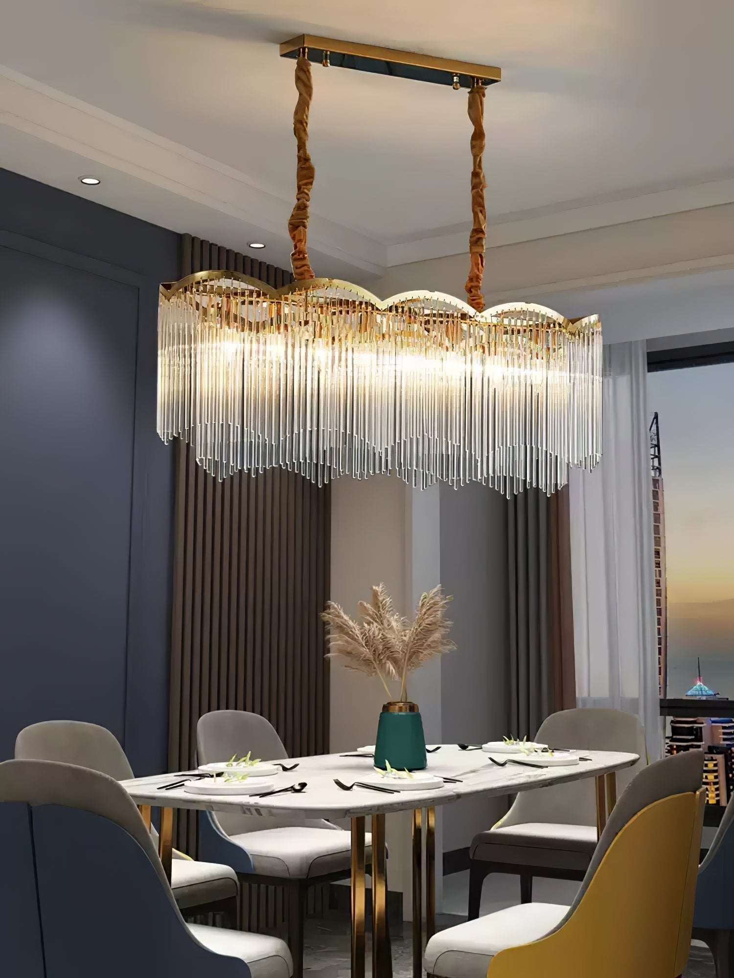Lustra Lustre Verre Tige Vague Forme