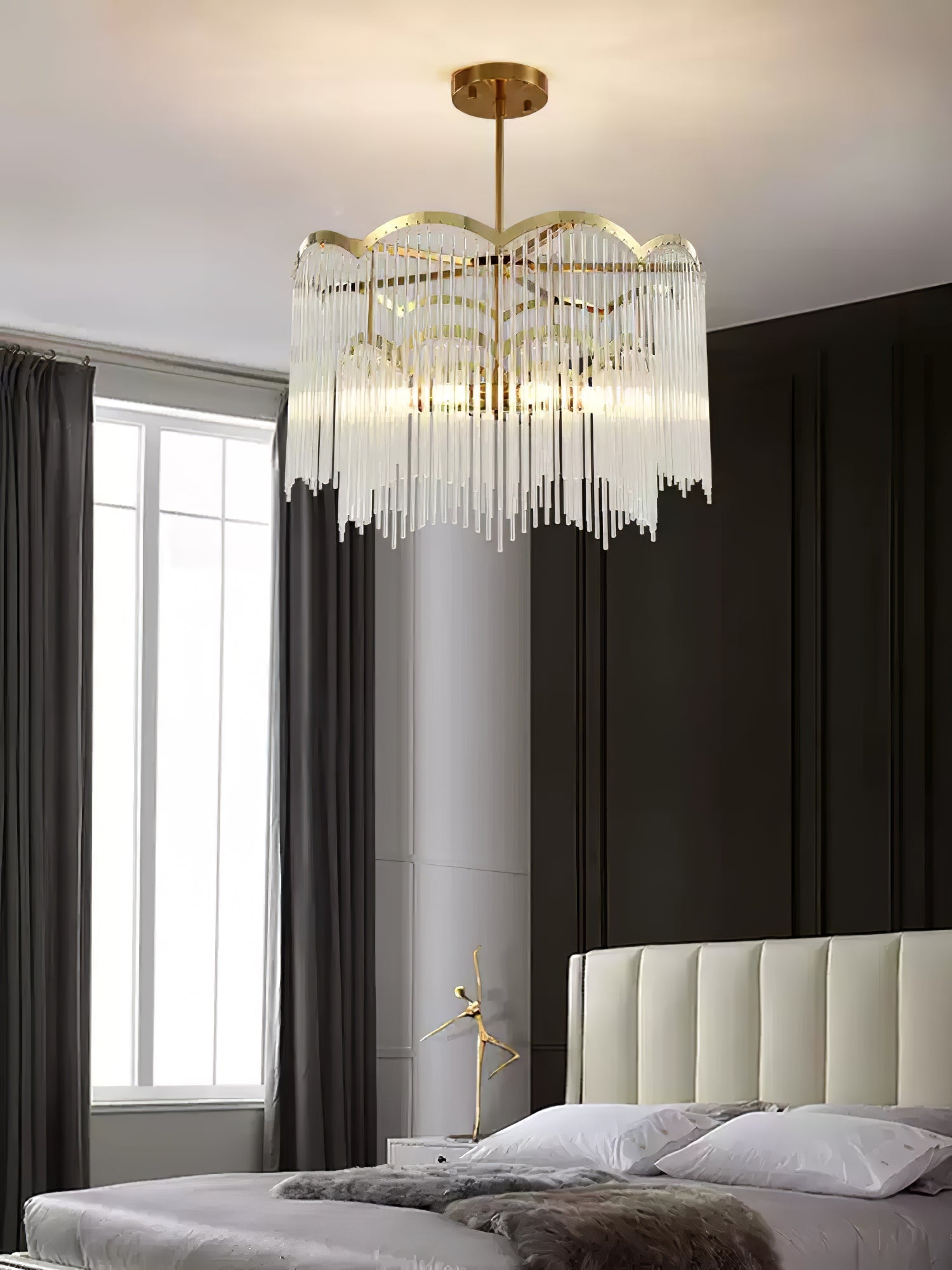 Lustra Lustre Verre Tige Vague Forme