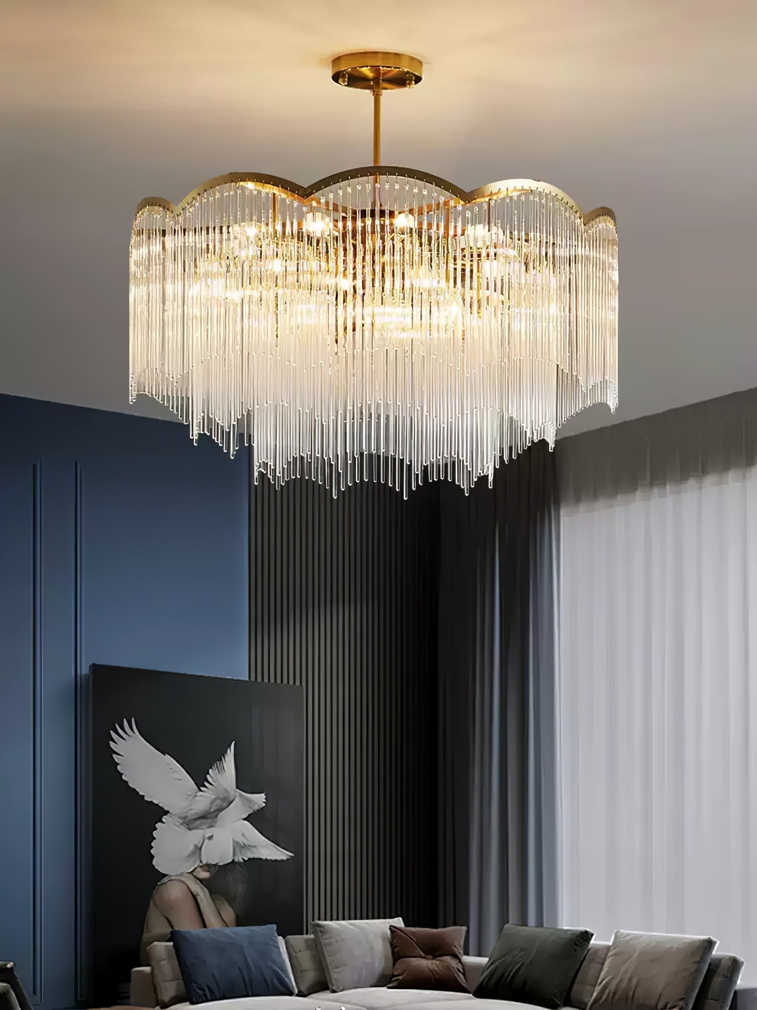 Lustra Lustre Verre Tige Vague Forme