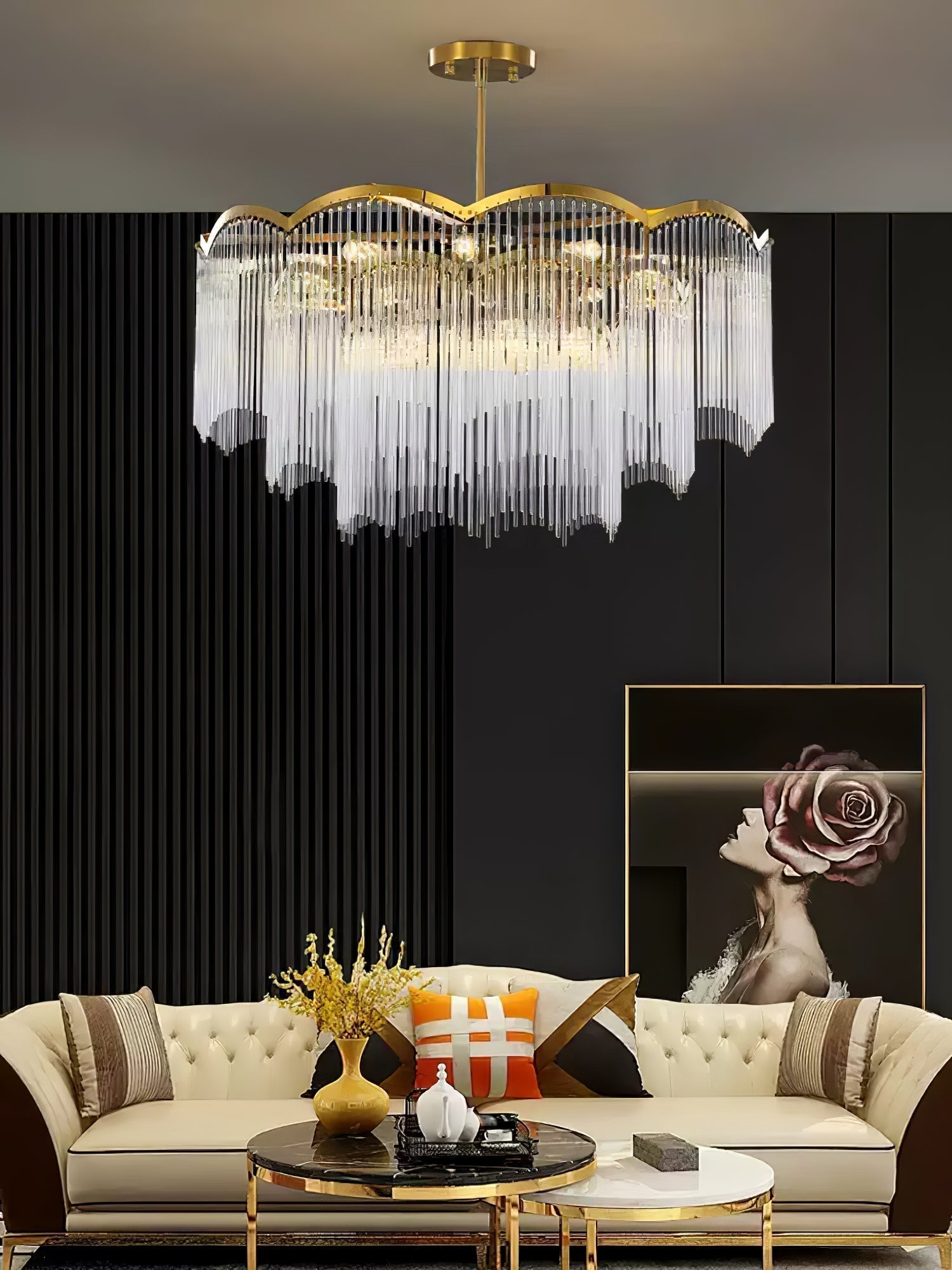 Lustra Lustre Verre Tige Vague Forme