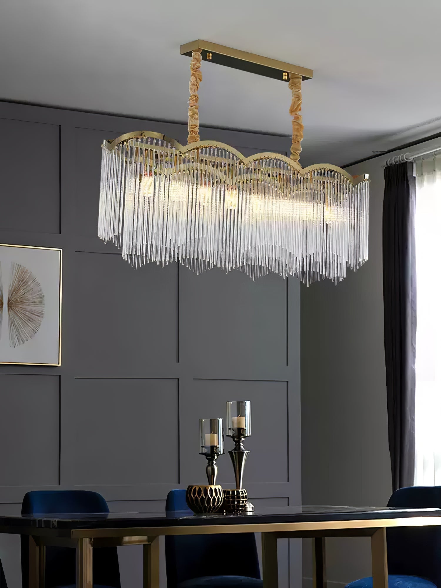 Lustra Lustre Verre Tige Vague Forme