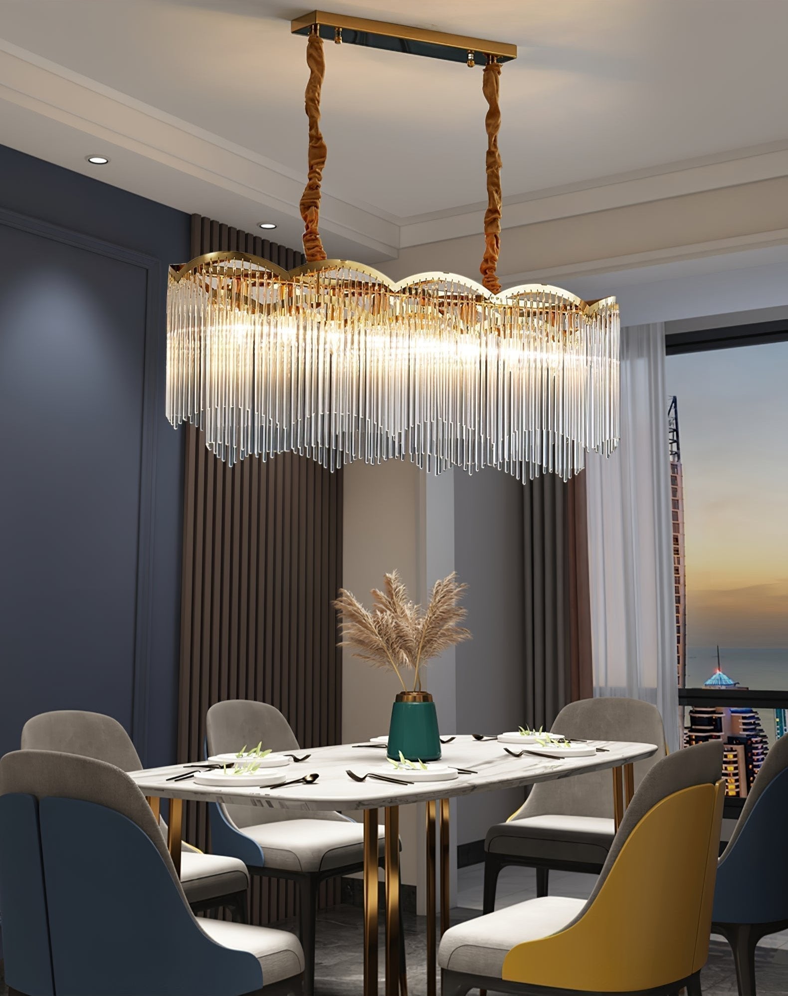 Lustra Lustre Verre Tige Vague Forme