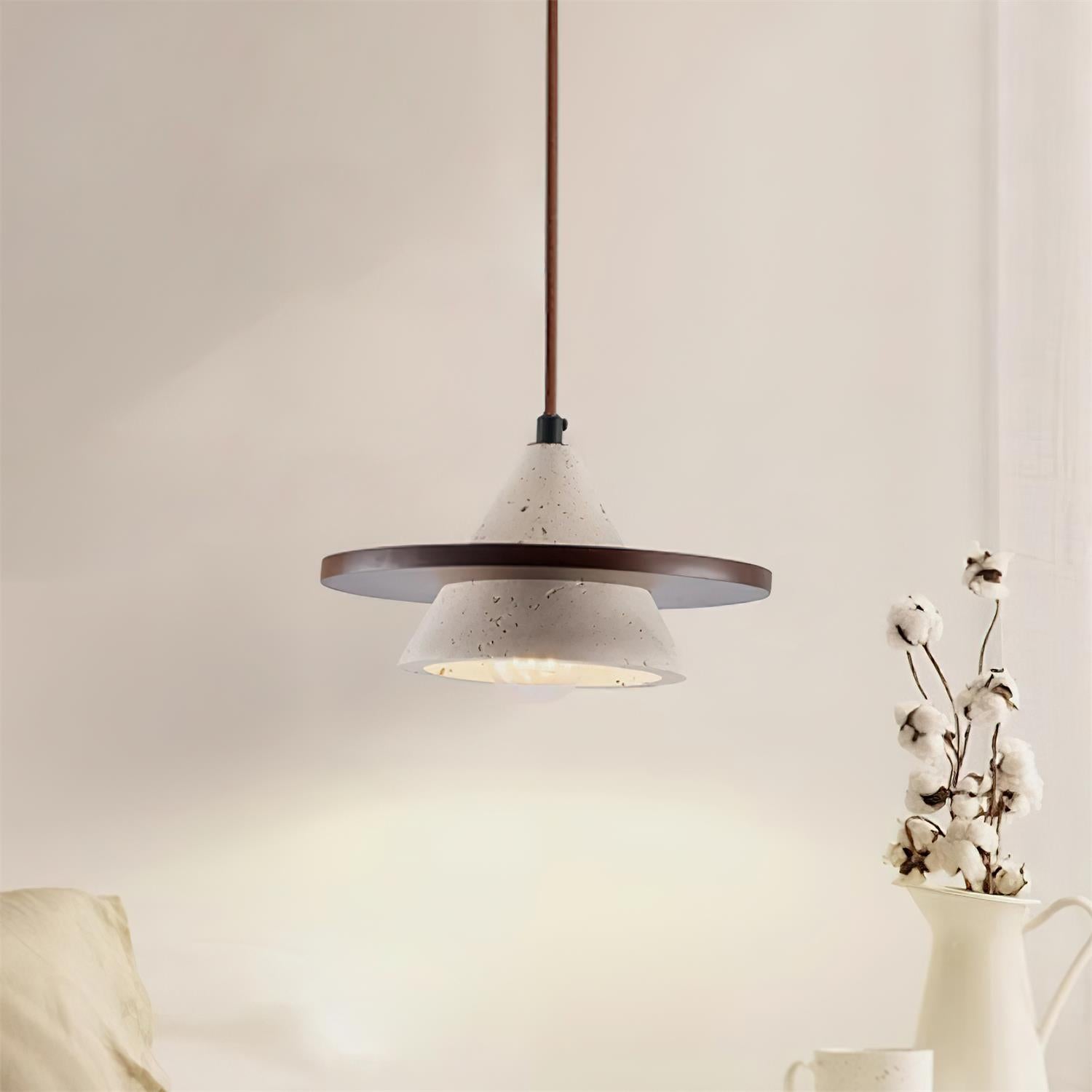 Ritta Suspension Bois Disque Travertin