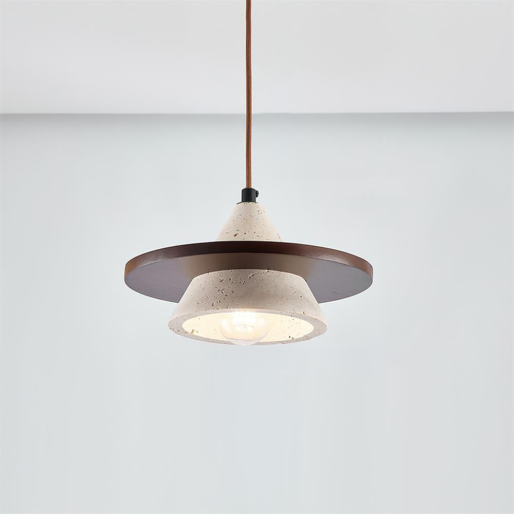 Ritta Suspension Bois Disque Travertin