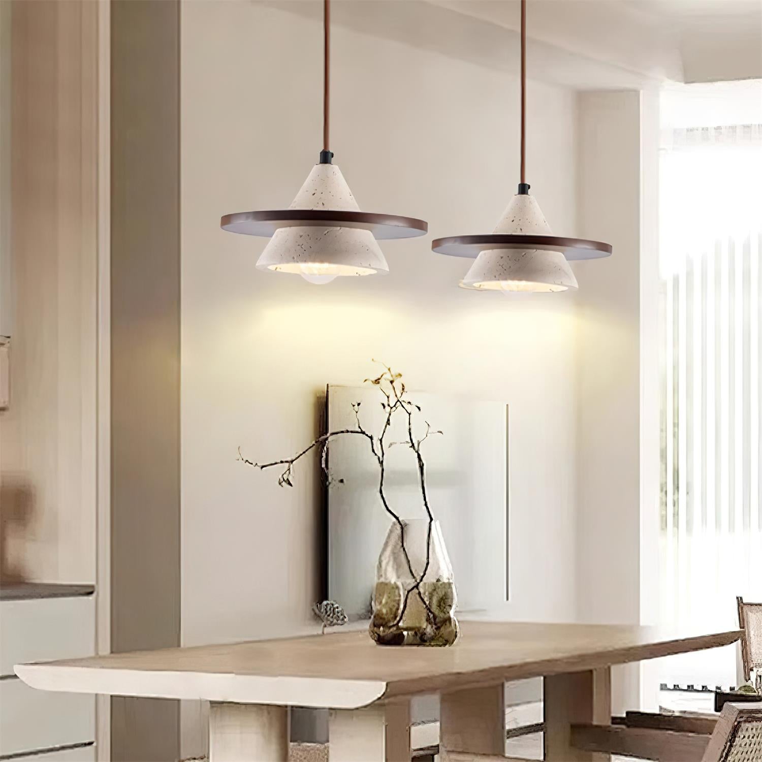 Ritta Suspension Bois Disque Travertin