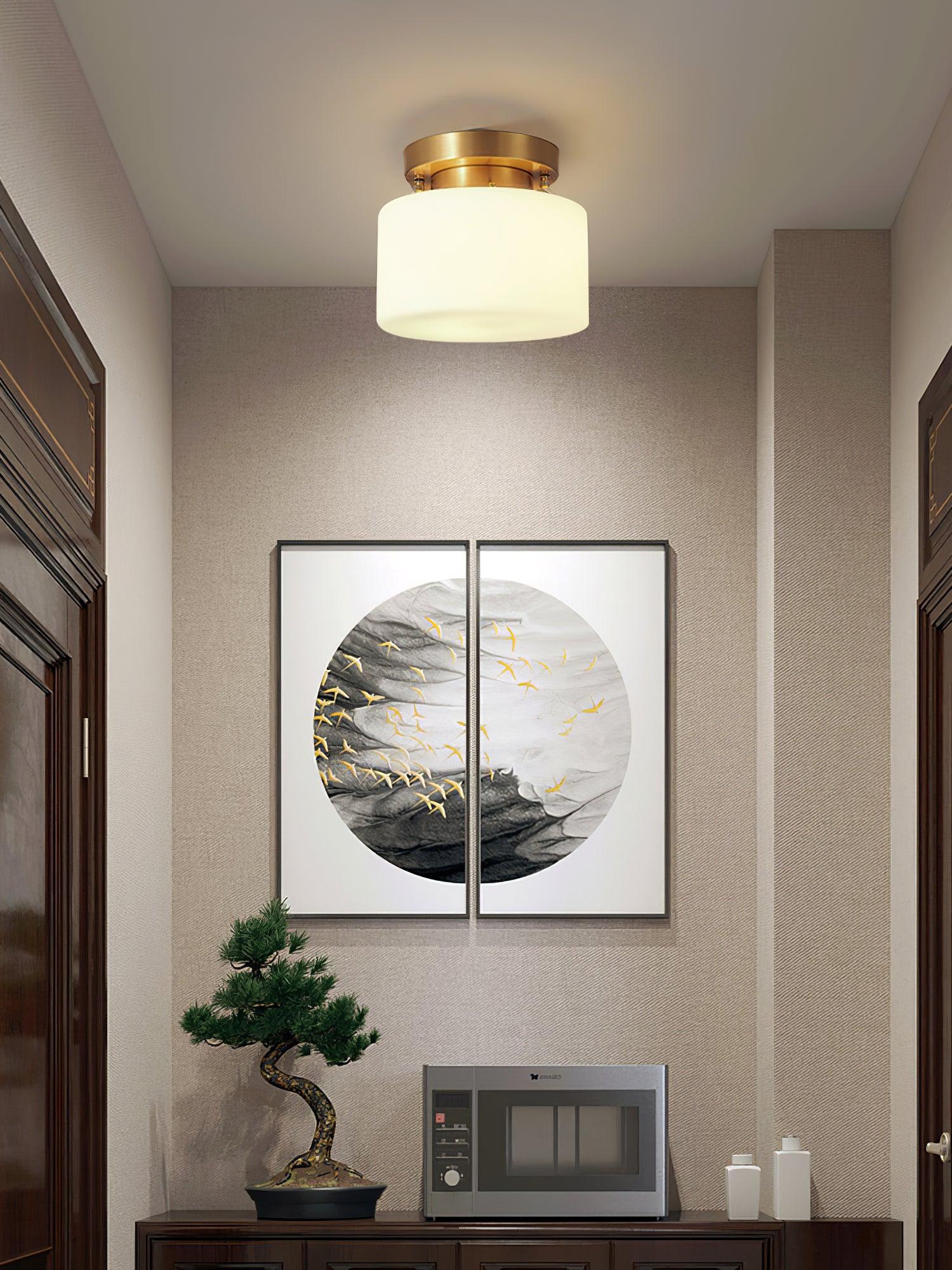 Elsilisra Plafonnier Flush Art Nordique Laiton Verre