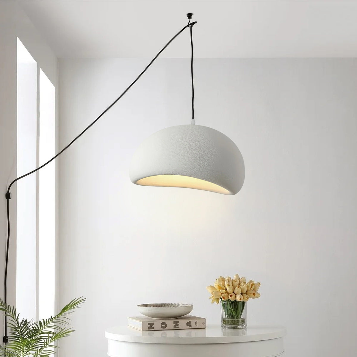 Solara Pendant Lamp Plaster Half Dome Plug In Wabi Sabi