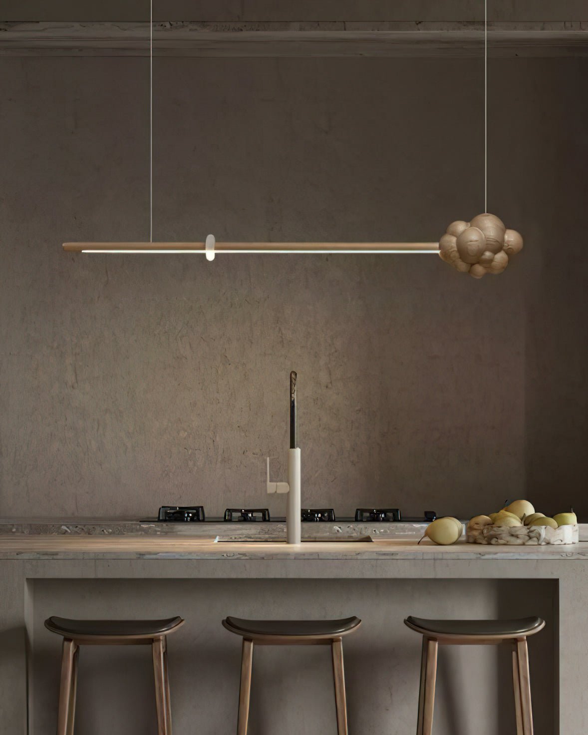Lustra Suspension Minérale Nuage Bois Minimaliste