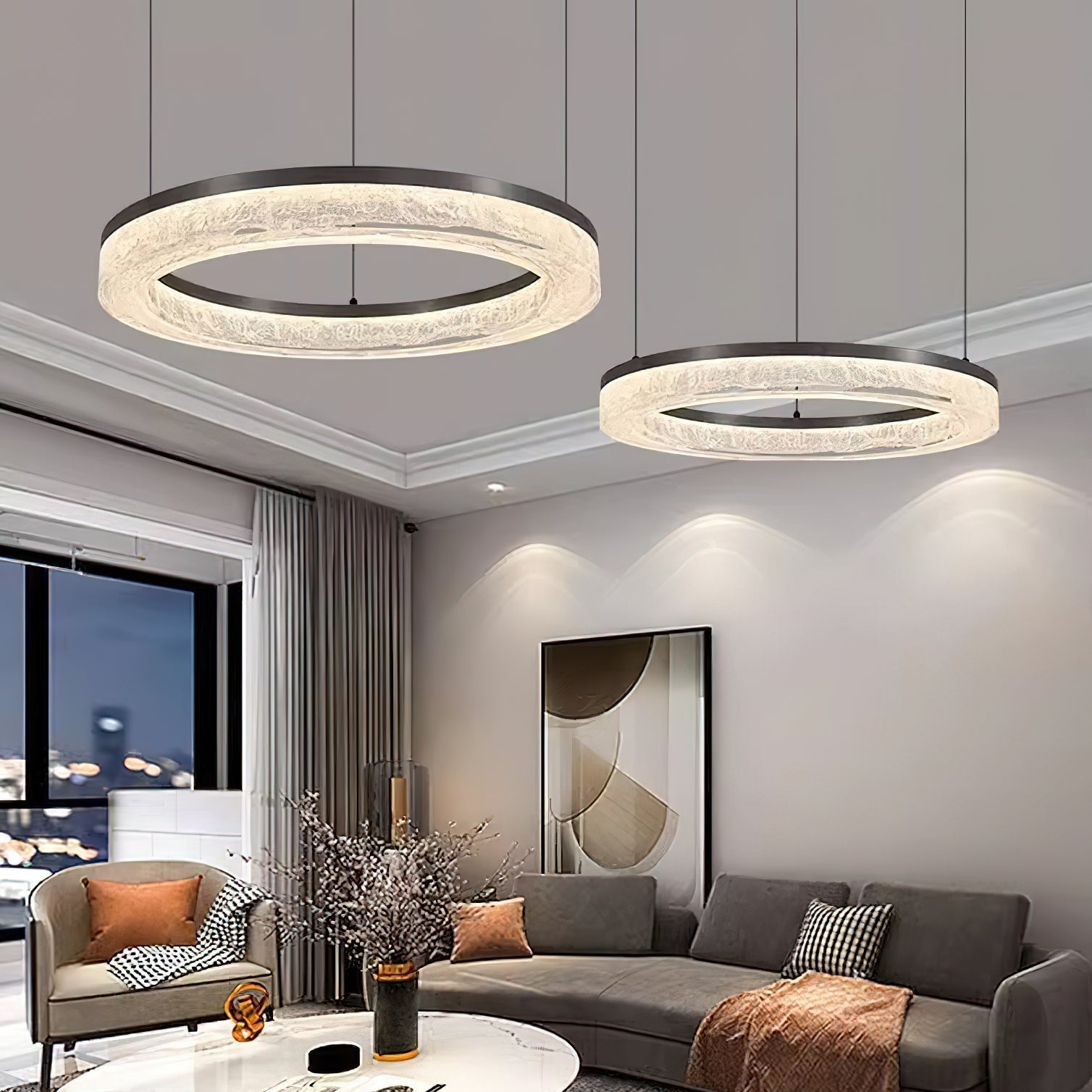 Idyll Lustre Rond LED Métal Résine Minimaliste Moderne