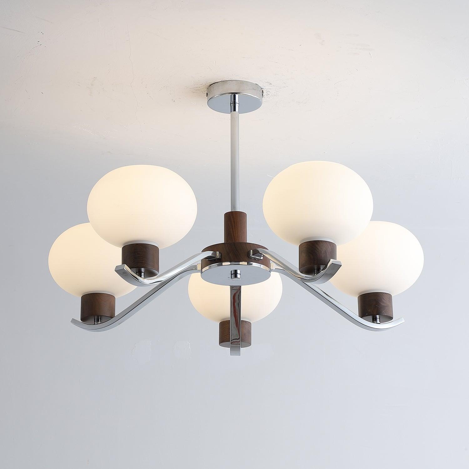 Lustra Lustre Élégant en Chrome et Noyer