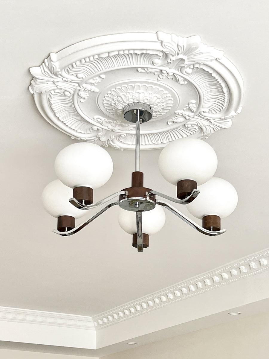 Lustra Lustre Élégant en Chrome et Noyer