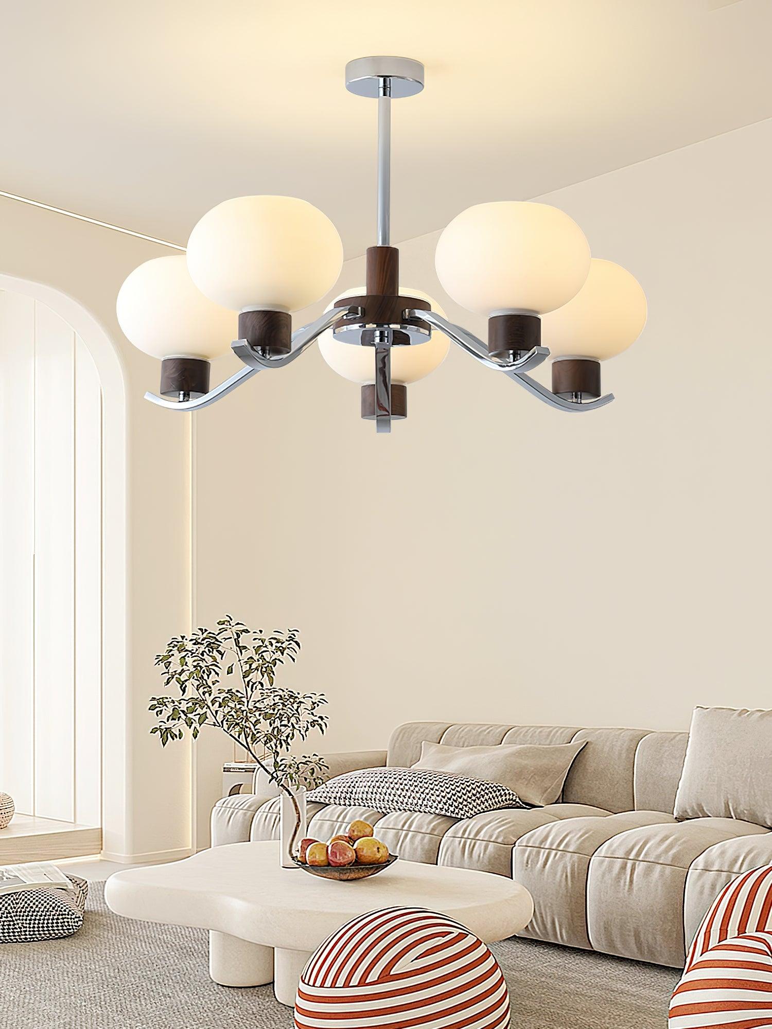 Lustra Lustre Élégant en Chrome et Noyer