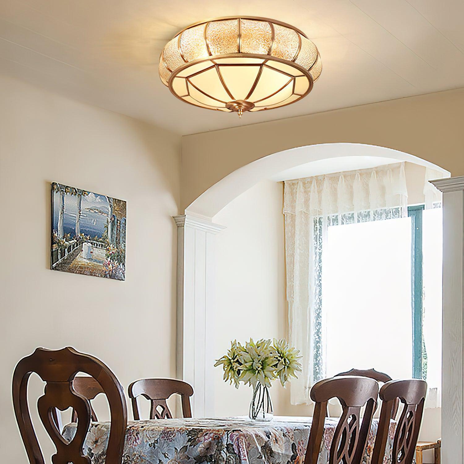 Ulrinara Postmoderne Luxe Tambour Laiton Verre Plafonnier