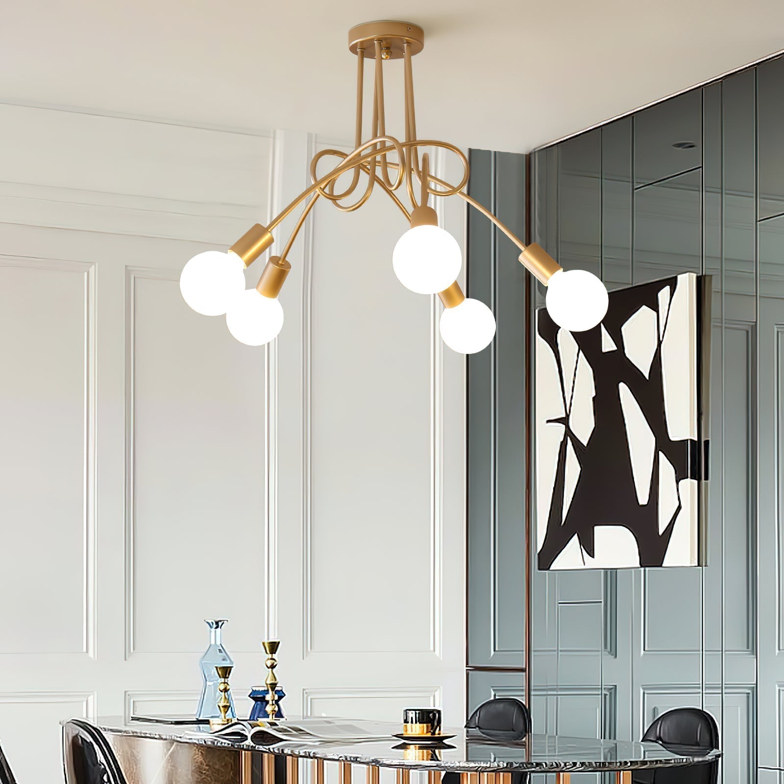 Oasis Lampe De Plafond Sputnik Métal Verre Art Unique