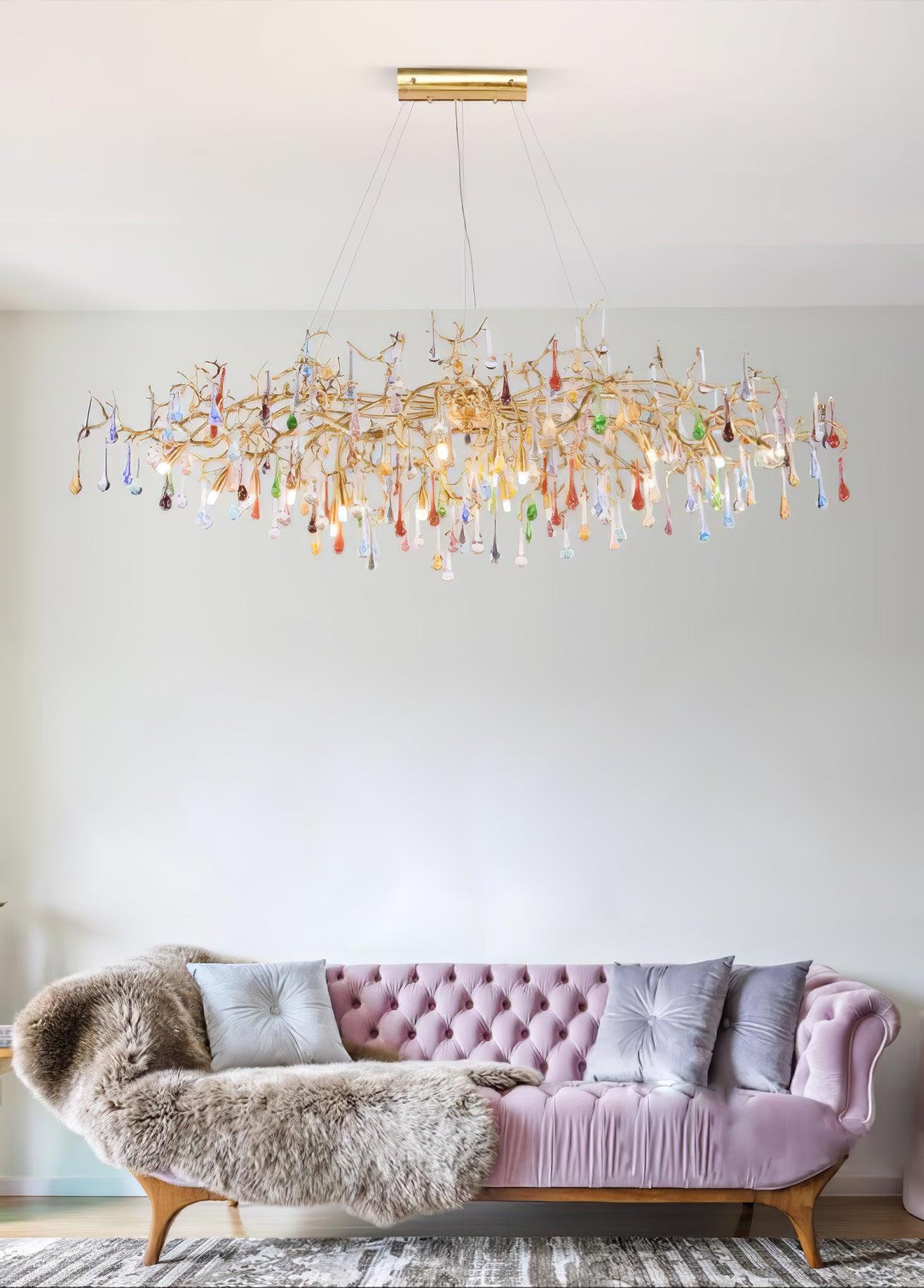 Sytheir Lustre en cristal et laiton à branches de gouttes de pluie colorées