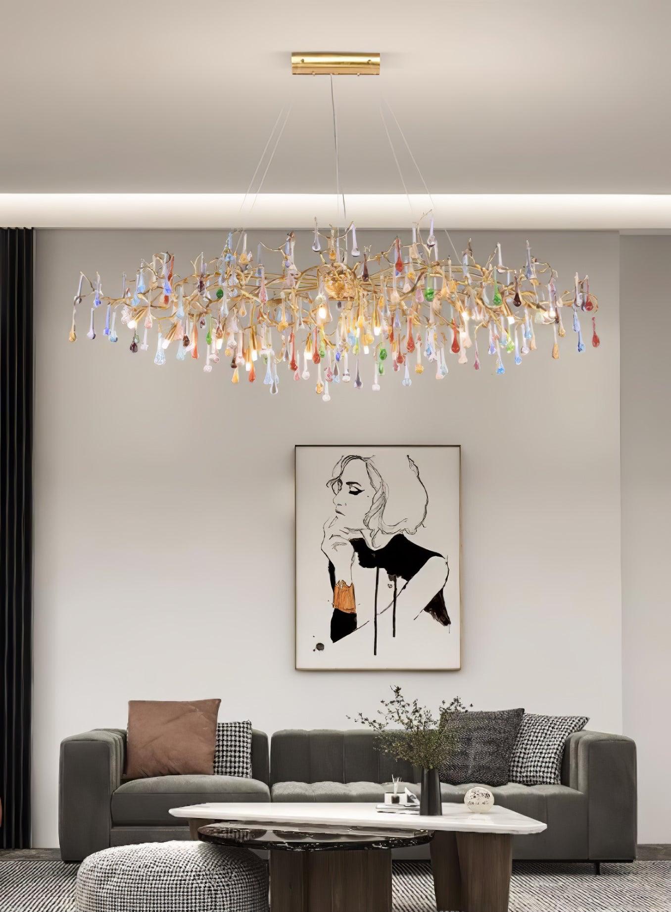 Sytheir Lustre en cristal et laiton à branches de gouttes de pluie colorées
