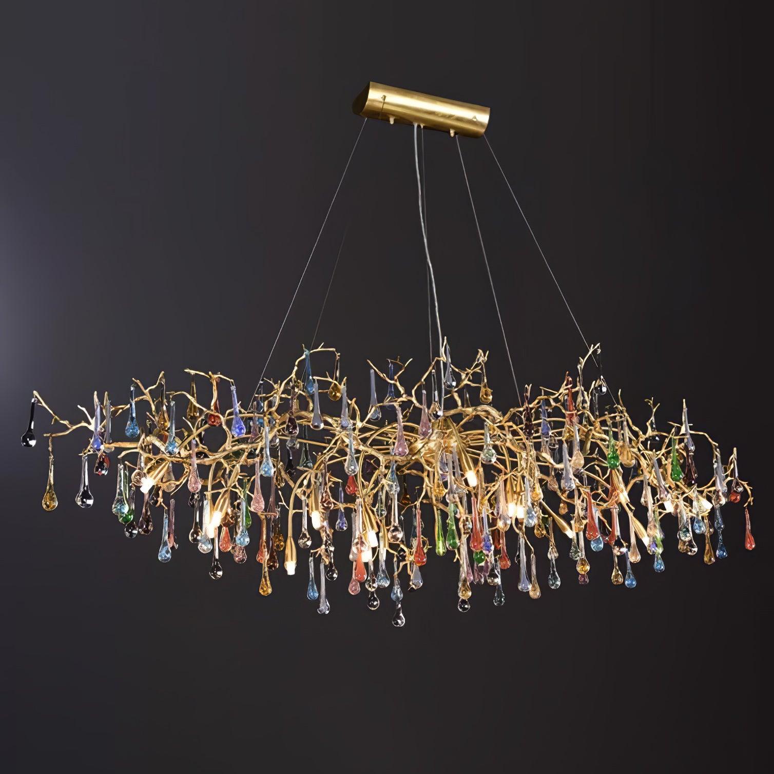 Sytheir Lustre en cristal et laiton à branches de gouttes de pluie colorées