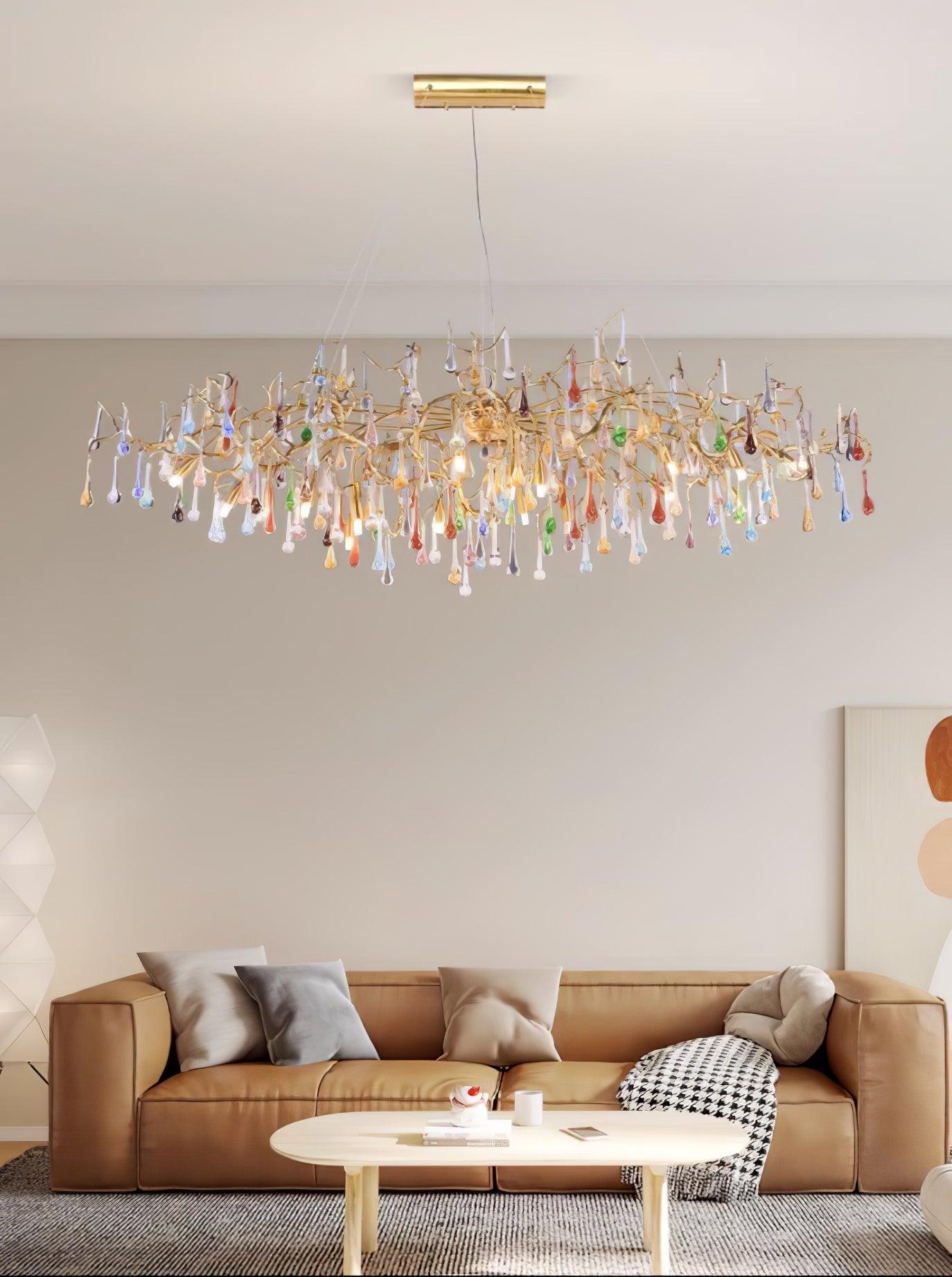Sytheir Lustre en cristal et laiton à branches de gouttes de pluie colorées