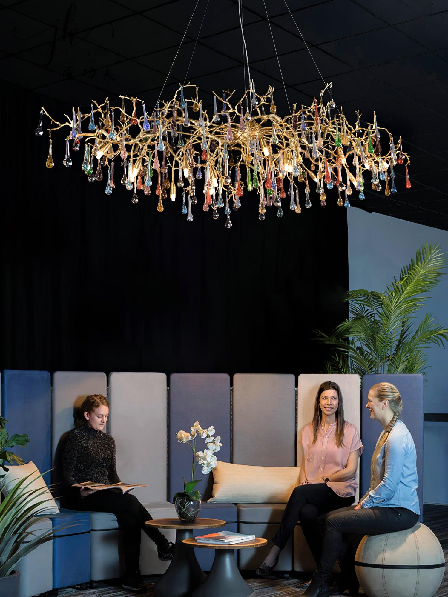 Sytheir Lustre en cristal et laiton à branches de gouttes de pluie colorées
